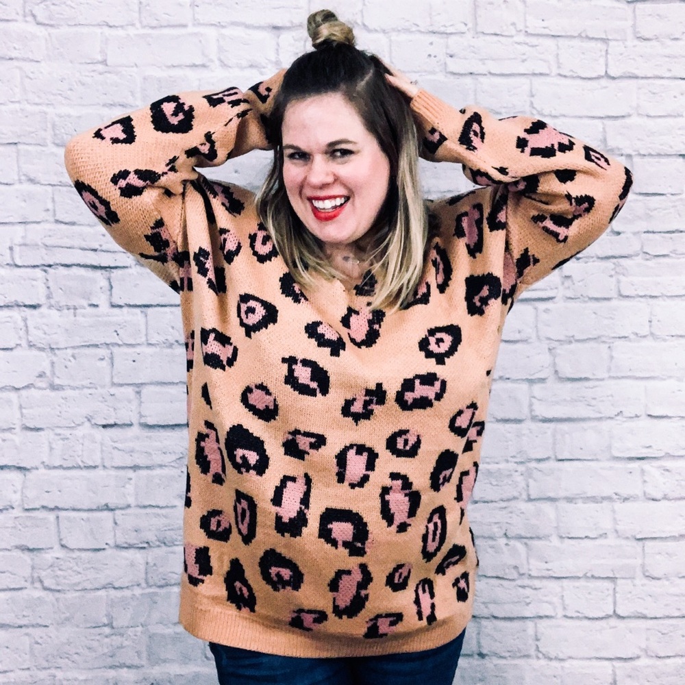 NWT Leopard Long Sleeve Knit Sweater